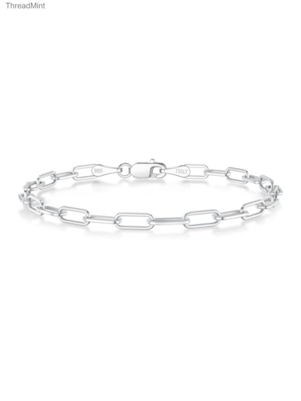 Sterling Silver Paperclip Chain Bracelet 3mm Diamond-Cut, Everyday Jewelry Gift